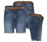 Sublevel Damen Jeans Shorts Bermuda Kurze Hose Shorts Short Denim Stretch Denim, Farbe:Dunkelblau, Größe:S / 36