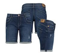 Sublevel Damen Jeans Shorts Bermuda Kurze Hose Shorts Short Denim Stretch Denim, Farbe:Dunkelblau, Größe:XS 34