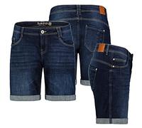 Sublevel Damen Jeans Shorts Bermuda Kurze Hose Shorts Short Denim Stretch Denim, Farbe:Dunkelblau, Größe:XS 34