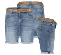 Sublevel Damen Jeans Shorts Bermuda Kurze Hose Shorts Short Denim Stretch Denim, Farbe:Hellblau, Größe:XL 42