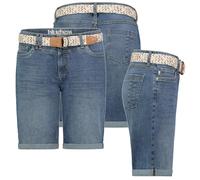 Sublevel Damen Jeans Shorts Bermuda Kurze Hose Shorts Short Denim Stretch Denim, Farbe:Middle-Blue, Größe:S / 36