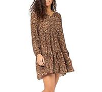 Sublevel Damen Kleid Frühling und Sommer mit Blumen-Muster Blumenkleid Langarm Brown M/L