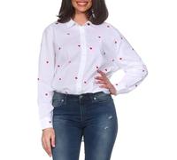 Sublevel Damen Langarm Bluse Loose Fit LSL-507 bestickte Hemdbluse mit Herzen Red Design 01 S