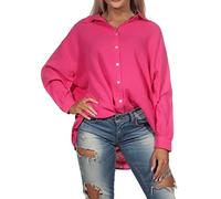 Sublevel Damen Long Musselin-Bluse LSL-450 Oversize Langarm-Hemd Dark Pink M/L
