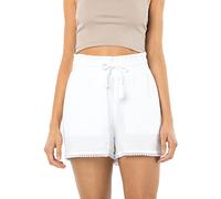 Sublevel Damen Musselin Shorts aus Baumwolle mit Bommelborte white L