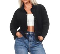 Sublevel Damen Oversize Cord-Hemd Bluse LSL-485 leichtes Langarm Cordhemd Black M