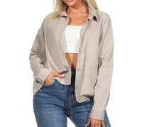 Sublevel Damen Oversize Cord-Hemd Bluse LSL-485 leichtes Langarm Cordhemd Light Sand L
