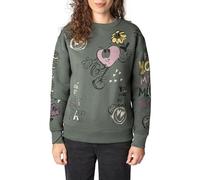 Sublevel Damen Pullover Langarm Sweatshirt Alloverprint Dark-Green XS