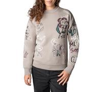 Sublevel Damen Pullover Langarm Sweatshirt Alloverprint Middle-beige L