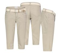 Sublevel Damen Short Bermuda 3/4 Hose Sommer Chino Stoff Hose mit Gürtel Capri, Hosengröße:M (38), Farbe:Beige