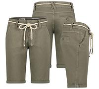 Sublevel Damen Short Bermuda Kurze Hose Sommer Chino Stoff Knielang mit Gürtel, Hosengröße:M / 38, Farbe:Olive