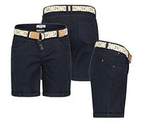 Sublevel Damen Short Bermuda Kurze Hose Sommer Chino Stoff Sommer mit Gürtel, Hosengröße:XXL / 44, Farbe:Navy