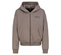 Sublevel Damen Sweatjacke Oversize Fit Baumwollmischung Weiche Sweatqualität Logoprint Braun Dunkelgrau Beige Brown L