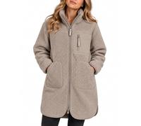 Sublevel Damen Teddy Fleece Mantel Lang - Kuschelige Teddyjacke mit Stehkragen, 2-Wege-Reißverschluss & Taschen - Fleecemantel für Herbst Winter