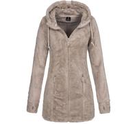 Sublevel Damen Teddyfleece-Jacke Mantel Plüschjacke mit Kapuze LSL-357 String Beige M