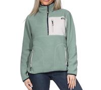 Sublevel Damen Teddyfleece Pullover Sherpa Half-Zip Plüschpullover mit hohem Kragen LSL-542 Mineral Green L
