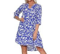 Sublevel Damen Viskose Mini-Kleid Tunika 3/4 Arm LSL-413 mit Alloverprint Middle Blue M