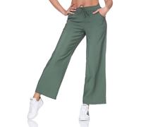 Sublevel Damen Viskose Stoffhose Palazzo LSL-504 Lange Sommerhose weites Bein Middle Green S