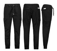 Sublevel Herren Cargo Hose Elastische Bündchen Freizeithose Chino, Hosengröße:W34, Farbe:Schwarz
