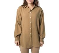 Sublevel Langarm Musselin Bluse mit Kentkragen - Damen Muselin Oversize Bluse, Baumwolle, Knopfleiste in verschienden Farben middle-beige L/XL