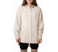 Sublevel Langarm Musselin Bluse mit Kentkragen - Damen Muselin Oversize Bluse, Baumwolle, Knopfleiste in verschienden Farben light-beige L/XL