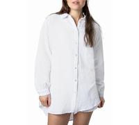 Sublevel Langarm Musselin Bluse mit Kentkragen - Damen Muselin Oversize Bluse, Baumwolle, Knopfleiste in verschienden Farben white L/XL