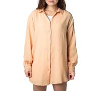 Sublevel Langarm Musselin Bluse mit Kentkragen - Damen Muselin Oversize Bluse, Baumwolle, Knopfleiste in verschienden Farben orange L/XL