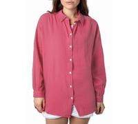 Sublevel Langarm Musselin Bluse mit Kentkragen - Damen Muselin Oversize Bluse, Baumwolle, Knopfleiste in verschienden Farben pink L/XL