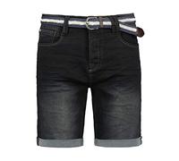 Sublevel Modische Jeans Bermudas mit geflochtenem Gürtel und umgeschlagenem Saum, Farben:Schwarz, Größe:30W