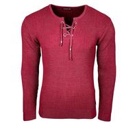 Subliminal Mode - Herren Rundhals-Oversize-Pullover mit trendigem und modischem Zugschnur-Halsband Winter-Strickpullover Chiner Geschenkidee Noel BX52132, bordeaux, Large