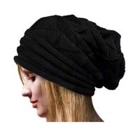 SUBLXPoten Damen Strickmütze Gestrickte Baggy Beanie Übergroße Wintermütze Ski Slouchy Cap Beanies Damen Herren Winter Wolle Warme Mütze(Black)