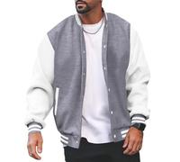 SUCADA Jacke Herren Urban Jugend Baseballjacke Regular Fit Outdoor Jacken Für Herren Stehkragen Sport Jacke Langarm Übergangsjacke Herren F-Grey M