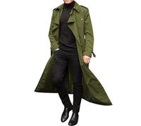 SUCADA Zweireiher Mantel Herren Schwarze Slim Fit Zweireihiger Trenchcoat Mit Revers Lang Mantel Frühling Übergangsjacke Gentleman Stil Trenchcoat Herren C-Green S