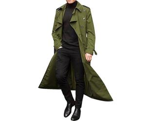 SUCADA Zweireiher Mantel Herren Schwarze Slim Fit Zweireihiger Trenchcoat Mit Revers Lang Mantel Frühling Übergangsjacke Gentleman Stil Trenchcoat Herren C-Green S