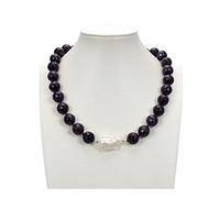 Sudemota Halsketten Schmuck 14 mm natürliche facettierte runde natürliche Amethyste Edelsteine Stein weiß Keshi Barockperlen-Anhänger-Halskette for Frauen erfüllen