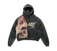 Sudiup Y2K Hoodie Gothic Casual Alphabet Blast Print Muster Schädel Mode Hoodie Männer Harajuku Männer Kleidung, Schwarz, Medium