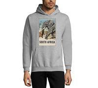 Südafrika Elefant Retro Stil Reiseposter Unisex Baumwollmischung Kapuzen-Sweatshirt Hoodie Grau, Grau, XXL
