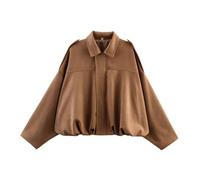 Suede Jacket Damen Leder Kurze Blouson Lederimitat Motorrad Cord Mode Wildlederjacke Damen Kurz Oversized Bomberjacke aus Kunstwildleder mit Fleece-Futter Warme Winterjacke für Übergangszeit