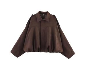 Suede Jacket Damen Leder Kurze Blouson Lederimitat Motorrad Cord Mode Wildlederjacke Damen Kurz Oversized Bomberjacke aus Kunstwildleder mit Fleece-Futter Warme Winterjacke für Übergangszeit