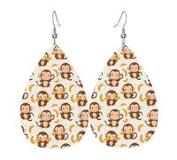 Süße Affen-Bananen-Druck-Ohrringe für Damen, modische Tropfenleder-Ohrringe für Frauen, trendige, bunte Tränen-Ohrringe