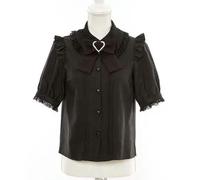 Süße Bogen Spitze Einfarbig Bluse Frauen Lolita Hemd 2023 Frühling Sommer Frau Top Japanischen Stil Nette Kurzarm Shirts