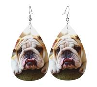 Süße Bulldoggen-Welpen-Ohrringe für Frauen, tropfenförmige Leder-Ohrringe, doppelseitig, baumelnde Ohrringe, leicht, Damen-Ohr-Accessoires, Schmuck, modisches Geburtstagsgeschenk