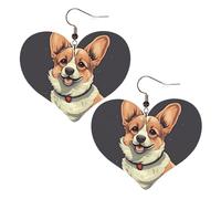 Süße Corgi-Hunde-Illustration, Leder-Ohrringe für Frauen, Herz-Ohrringe, leicht, baumelnde Ohrringe, Schmuck, Geschenke, One Size, Kein Edelstein