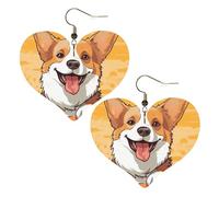 Süße Corgi-Hunde-Leder-Ohrringe für Frauen, Herz-Ohrringe, leicht, baumelnde Ohrringe, Schmuck-Geschenke, One Size, Kein Edelstein