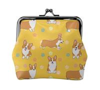 Süße Corgi Hunde-Münzgeldbörse, bunte Fußabdrücke, Kuss-Lock-Geldbörse, kleine Geldbörse aus PU-Leder für Damen