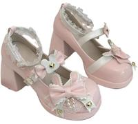 Süße Damen-Mary-Janes Mit Knöchelriemen, Runder Zehenpartie, Blockabsatz | Kawaii Schleife Schnalle Knöchelriemen High Heels Schuhe Y2K Casual Sweet Rockabilly Pumps