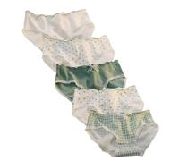 Süße Damen-Slips aus Baumwolle - 5er-Pack Kawaii japanischer Stil Mid Rise Unterwäsche volle Abdeckung weich süß Blumendruck Rüschenbesatz bequeme tägliche Höschen Höschen Dessous, #2, XL