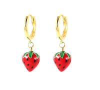 Süße Erdbeer-Ohrringe für Frauen und Mädchen - schöne 3D-Emaille-lebensechte rote Fruchtanhänger, hypoallergene Sterlingsilber-Pfosten, Huggie-Creolen, modisch, Musik, Festival, Schmuck, Geschenk