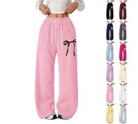 Süße Jogginghose mit Schleife für Mädchen, Baumwolle, weite Beine, trendige Trainingshose, Teenager, Kinder, elastische Taille, übergroß, lässig, lange Jogginghose mit Taschen, Laufhose, athletische