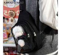 Süße Lolita Damen Kawaii Japanischer College-Studenten Umhängetaschen im Preppy-Stil, kleiner Nylon-Rucksack transparent klar, 10 cm Puppen-Ita-Tasche